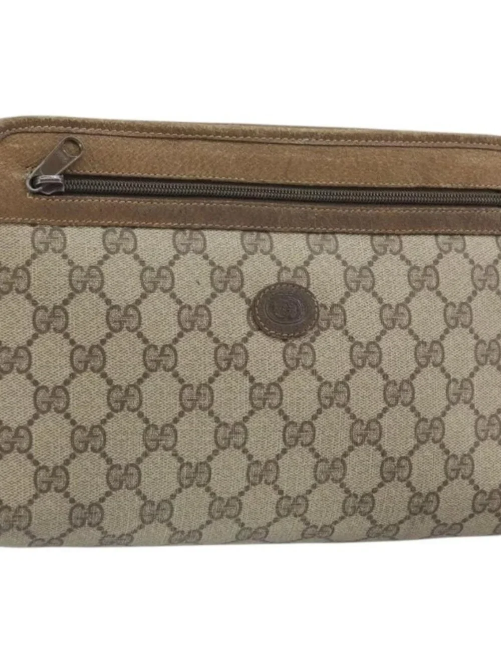 GUCCI GG Supreme Clutch Bag PVC Beige Gold 111 01 037 Auth bs32865